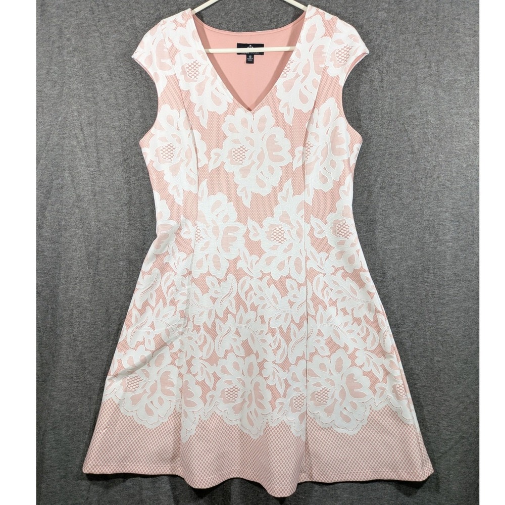 Ronni Nicole Pink White Floral Lace V-Neck Fit & Flare Dress Womens Size 12